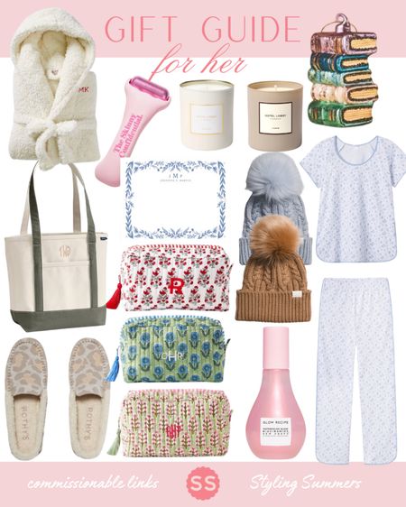 Gifts for HER! 🎀✨❤️ fun gift ideas for any women in your life. These are my favorite cozy finds! Pajamas bath robe skincare bag slippers ornaments books candles block print 

#LTKGiftGuide #LTKCyberWeek #LTKHoliday