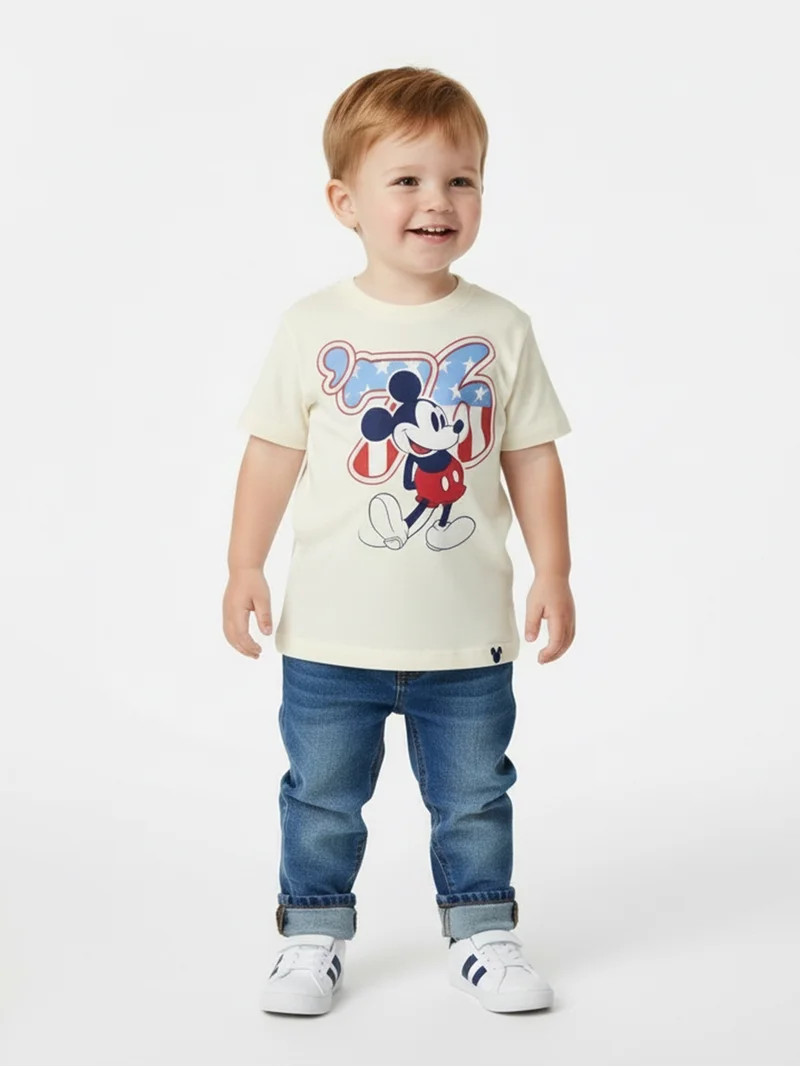 Disney Mickey Mouse Toddler Boys USA 76 Graphic Tee with Short Sleeves, Sizes 12M-5T | Walmart (US)