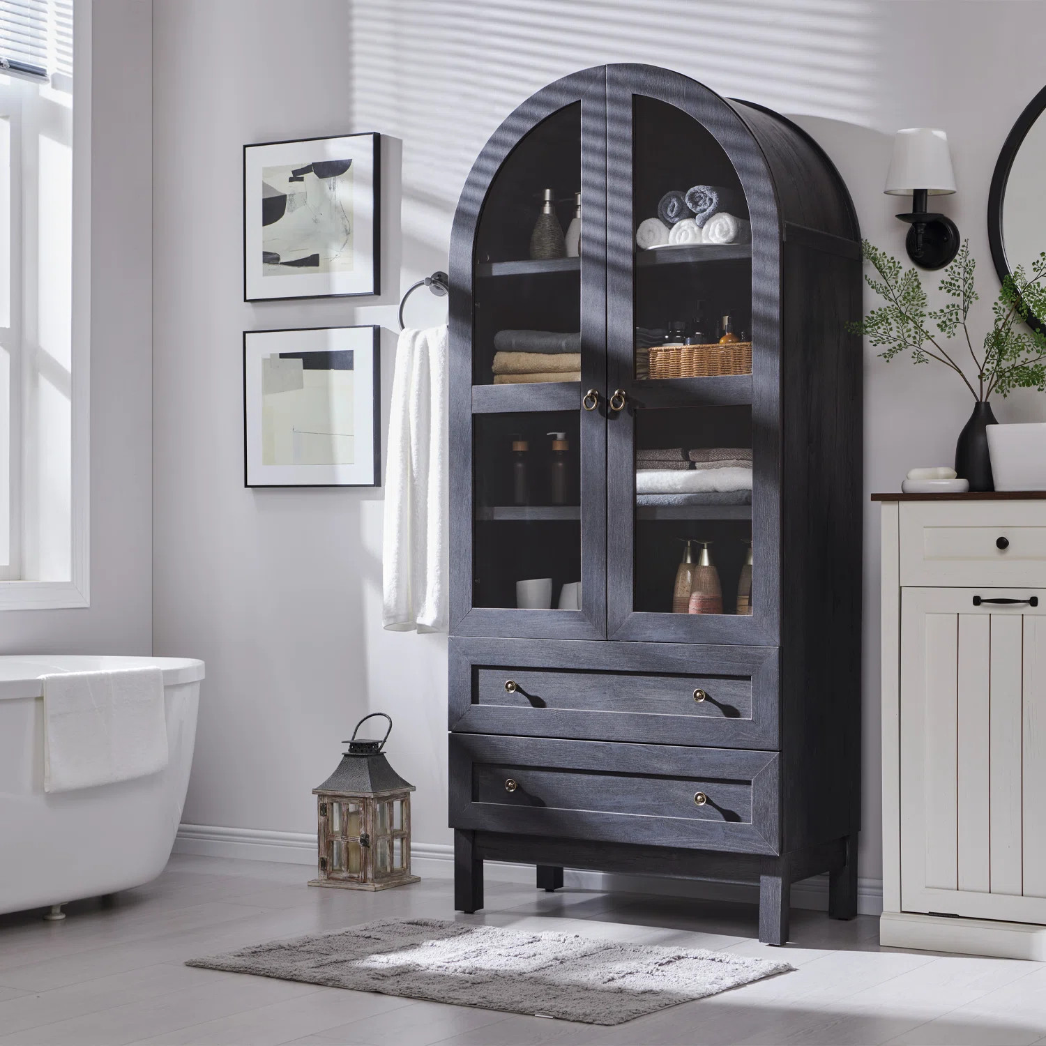 71" Tall Modern Arched Bathroom Storage Cabinet, Farmhouse Wood Storage Cabinets with 2 Large Dra... | Wayfair North America