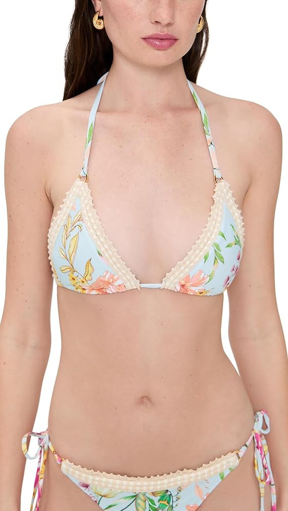 PQ Swim Women's Kyle Crochet Trim Triangle Bikini Top | Amazon (US)