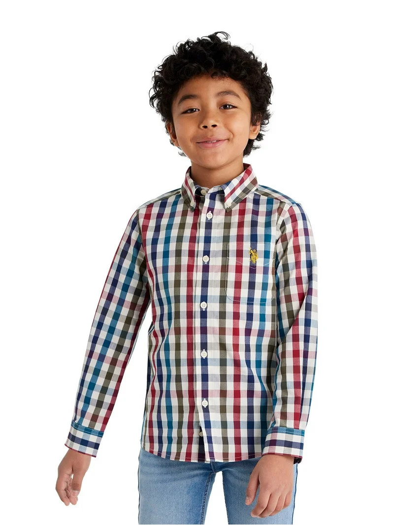 U.S. Polo Assn. Boys Long Sleeve Button Down Shirt, Sizes 4-18 - Walmart.com | Walmart (US)