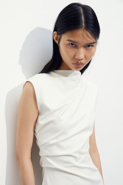 Draped dress - White - Ladies | H&M GB | H&M (UK, MY, IN, SG, PH, TW, HK)