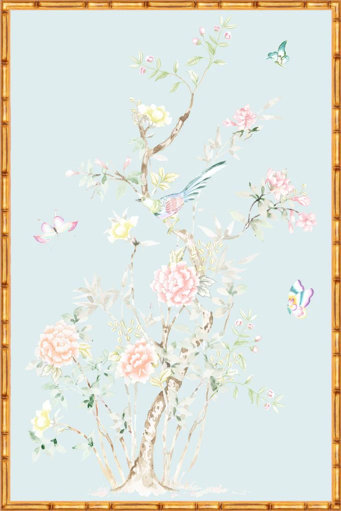 "Chinoiserie Garden 2" Framed Panel in "Lake" by Lo Home X Tashi Tsering | Lo Home by Lauren Haskell Designs