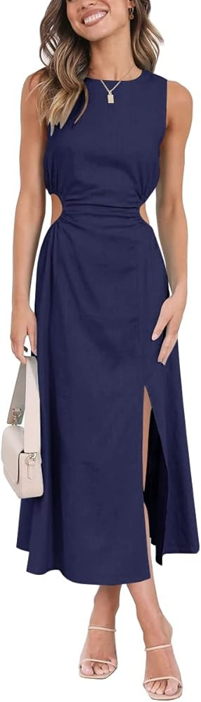 LILLUSORY Women's Cutout Split Bodycon Midi Dress Sleeveless Sexy Slit Maxi Dresses | Amazon (US)