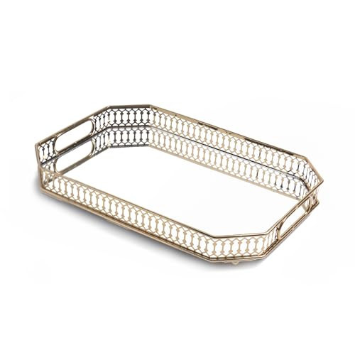 Yikinip Glass and Gold Tray，Mirrored Tray for Cologne, Perfume and Gold Vanity Tray- Decorative Mirrored Vanity Tray with Cutout Design, Glass Base, Metal Jewelry Organizer | Amazon (US)