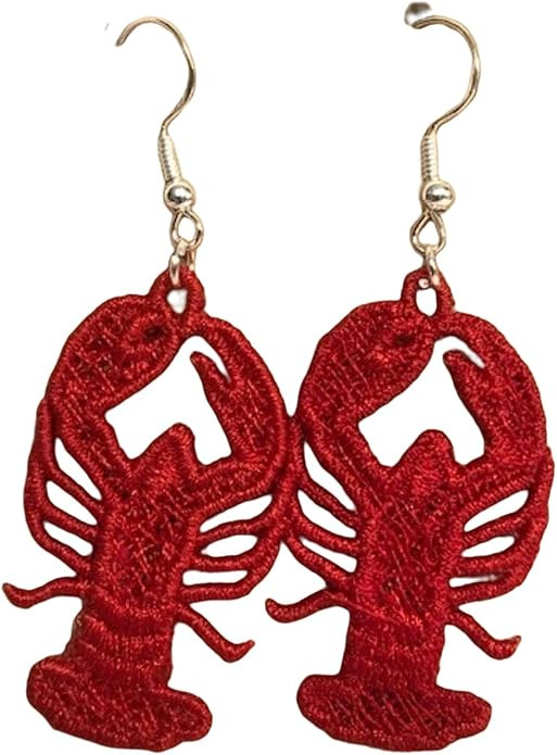Crawfish Earring Boil crawdaddy lobster Mardi gras embroidered free standing lace | Amazon (US)