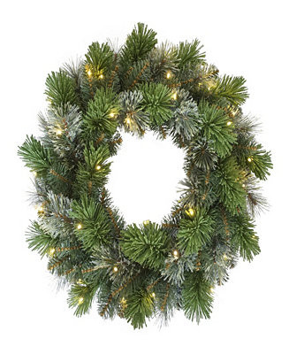 24" Pre-Lit Artificial Oklahoma Pine Wreath with LED Lights | Macy's
