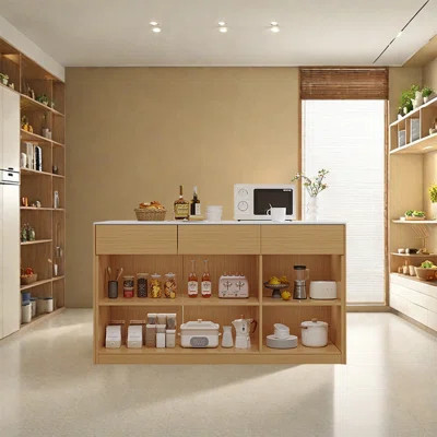 Kitchen Island with Sintered Stone Top, Solid Wood Frame, Drawer and Open Storage | Wayfair North America