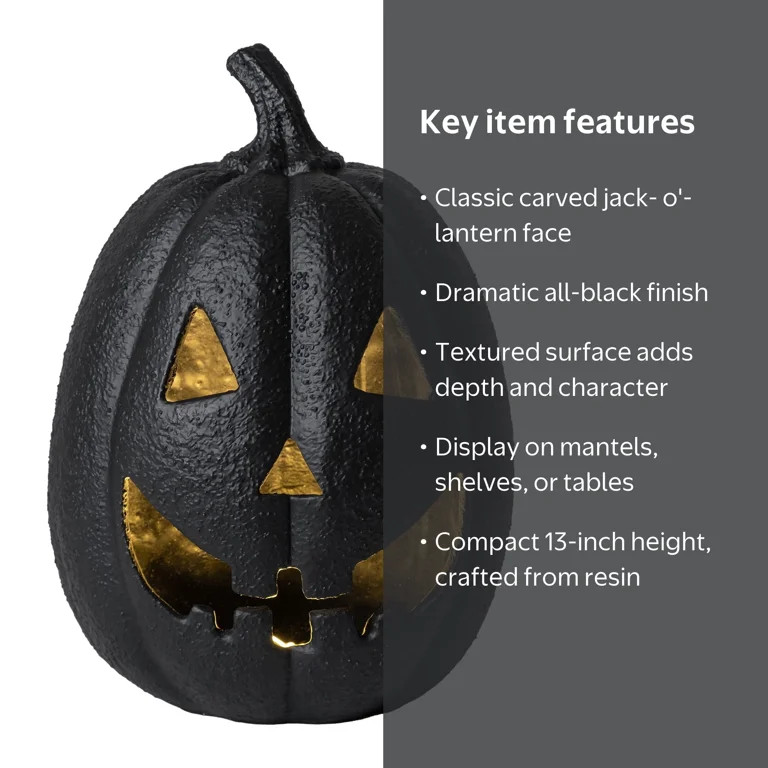 My Texas House Halloween Jack-o'-Lantern Tabletop Decoration, Black, 13" | Walmart (US)