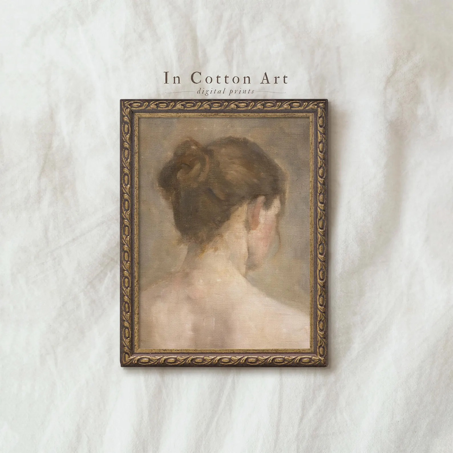 Vintage Minimalist Woman Portrait Printable Art, Soft Toned Feminine Back View Wall Decor, Neutra... | Etsy (US)