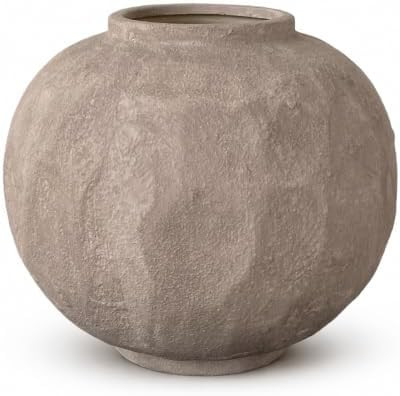 Rustic Ceramic Flower Vase, Vintage Round Brown Textured Home Decor | Amazon (US)