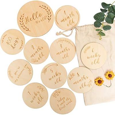 Vumdua Baby Monthly Cards, Wooden Discs Double Sided Milestone Cards for Baby Shower Gift, Newbor... | Amazon (US)