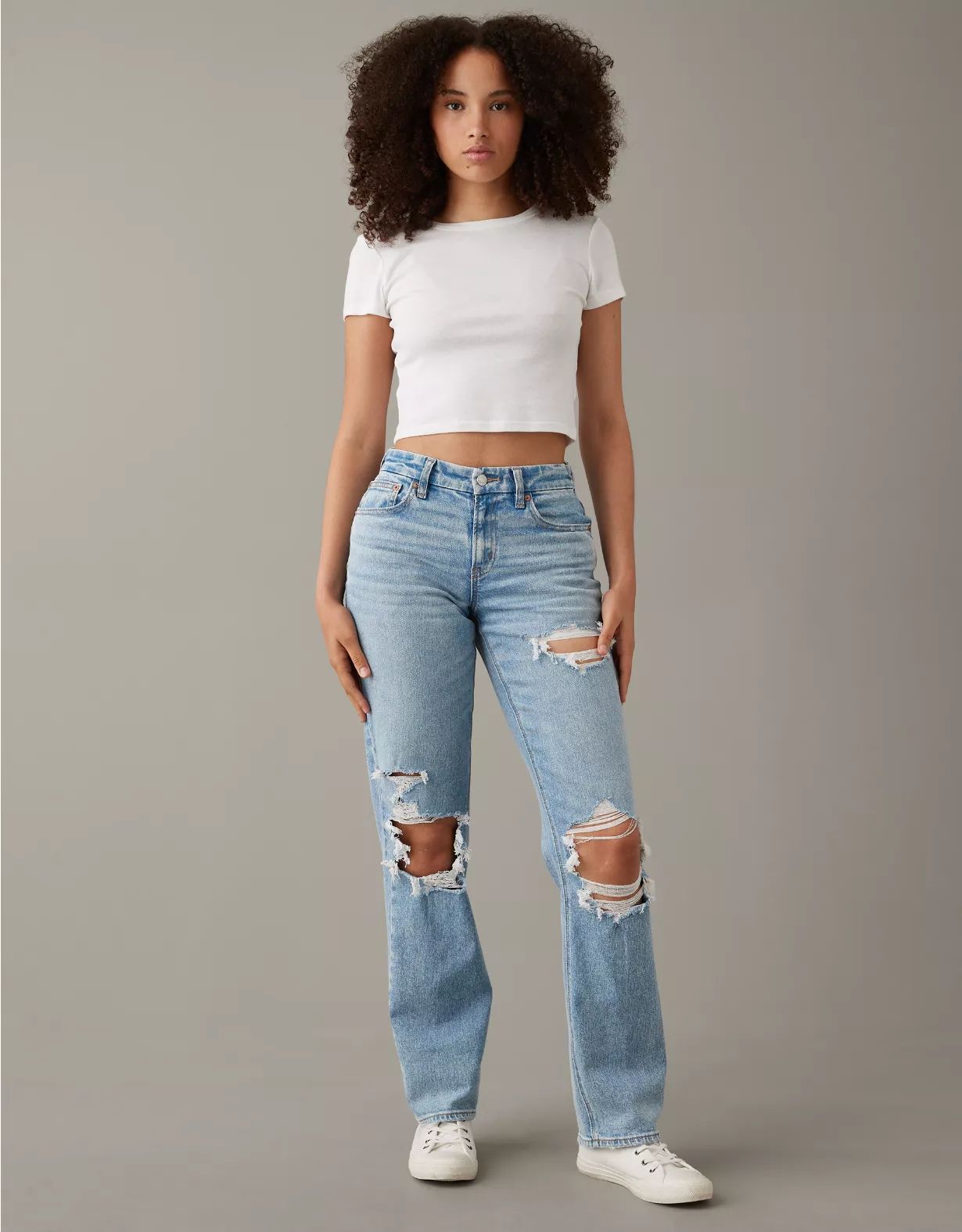 AE Stretch Curvy High-Waisted Straight Jean | American Eagle Outfitters (US & CA)