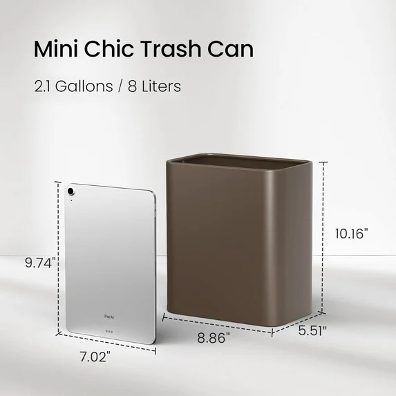 Small Bathroom Trash Can 2.1 Gallon Wastebasket, Modern Metal Garbage Can Office Waste Basket, Si... | Walmart (US)