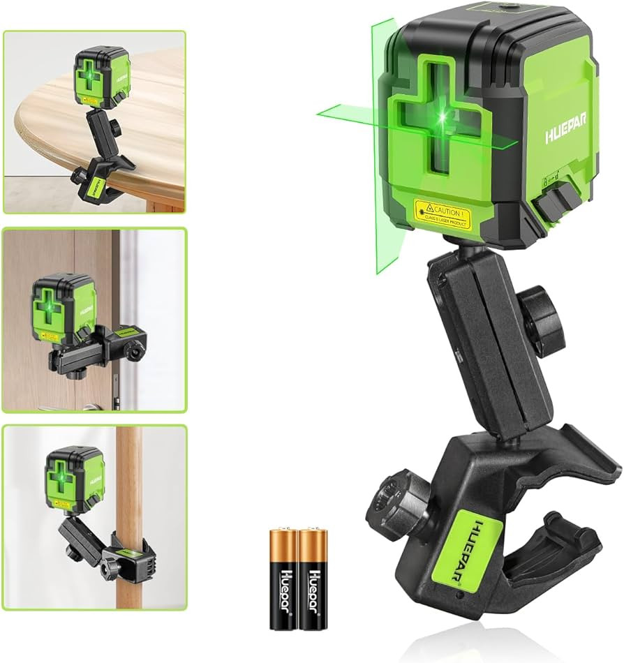 Laser Level with Clamp, HUEPAR 98Ft Self Leveling Laser Level Green Line Laser Cross Line Laser L... | Amazon (US)