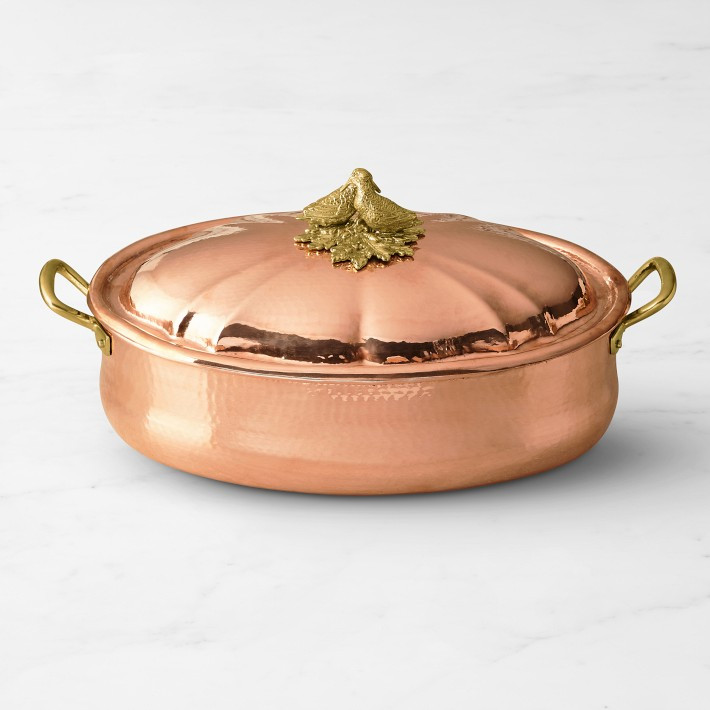Ruffoni Historia Hammered Copper Roasting Pan with Lovebirds Knob, 13 3/4-Qt. | Williams-Sonoma