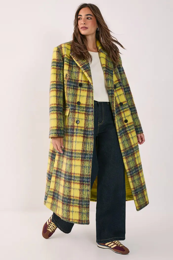 NASTY GAL Checked Wool Blend Maxi Coat | Nordstrom | Nordstrom