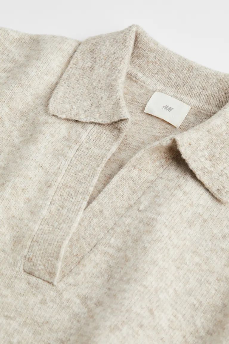 Fine-knit Collared Sweater - Light beige melange - Ladies | H&M US | H&M (US + CA)
