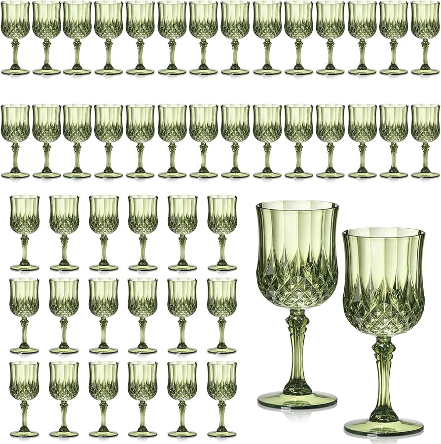 XUWAIDSGN 48 Pcs 7oz Plastic Vintage Wine Glasses Drinking Glasses Unbreakable Wedding Glassware ... | Amazon (US)
