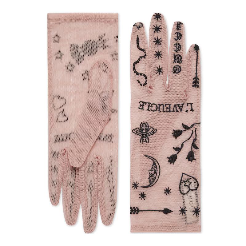 Tulle gloves with symbols embroidery | Gucci (US)