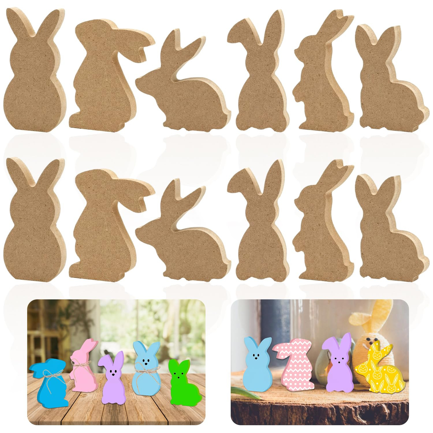24 Pieces Easter Wooden Bunny Cutouts Unfinished Bunny Table Wooden Signs Peeps Bunny Shaped Blan... | Amazon (US)