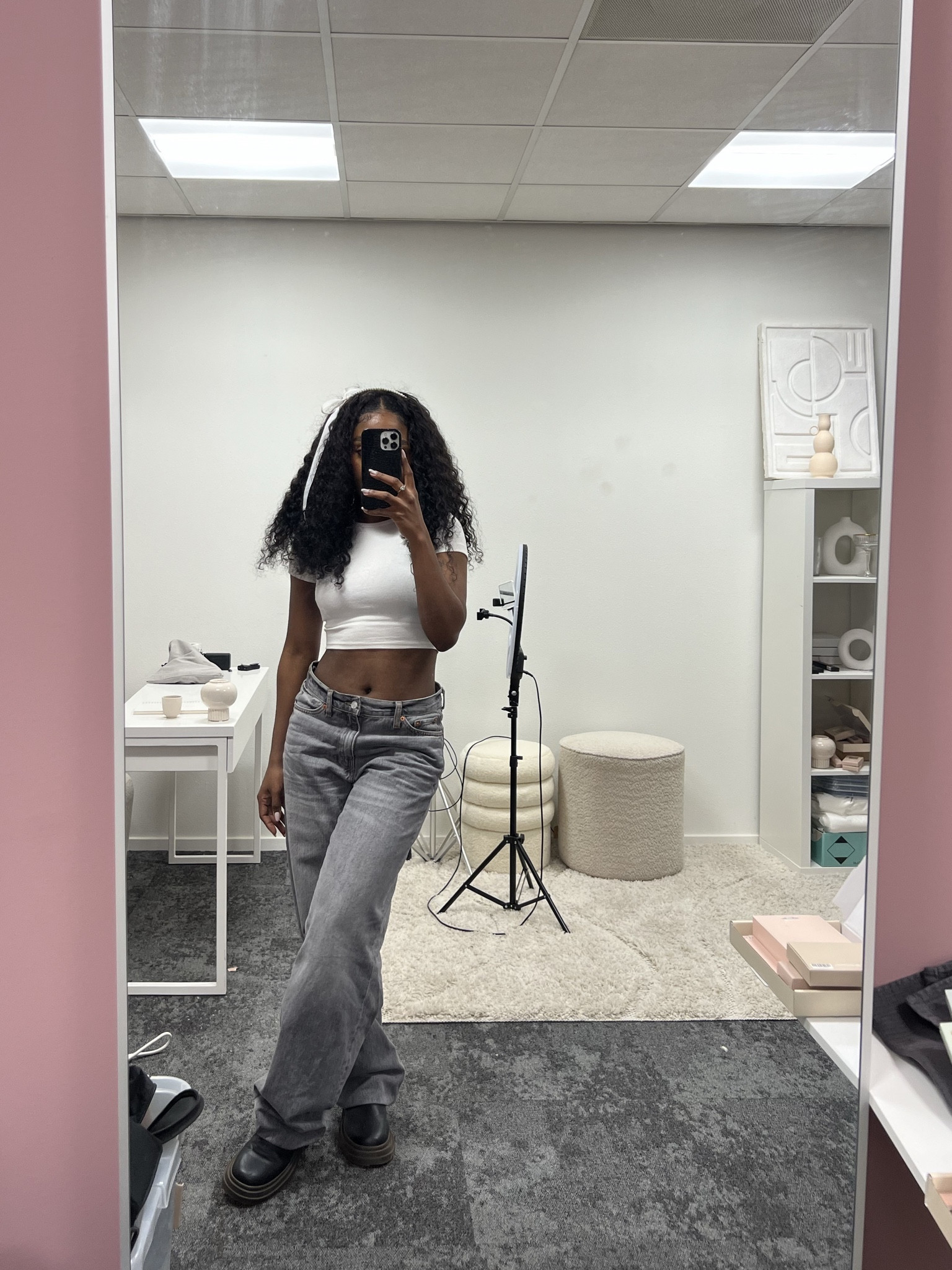 cropped white top. pull & bear top. basic white top. baggy jeans. baggy oversized jeans. bow hair accessory. chunky boots. black fall boots. basic tee. grey jeans. weekday jeans. ikea mirror. hovet mirror. big mirror. kallax shelf. ikea shelf. storage shelf. teddy puffs. 

#LTKstyletip #LTKeurope #LTKfindsunder100