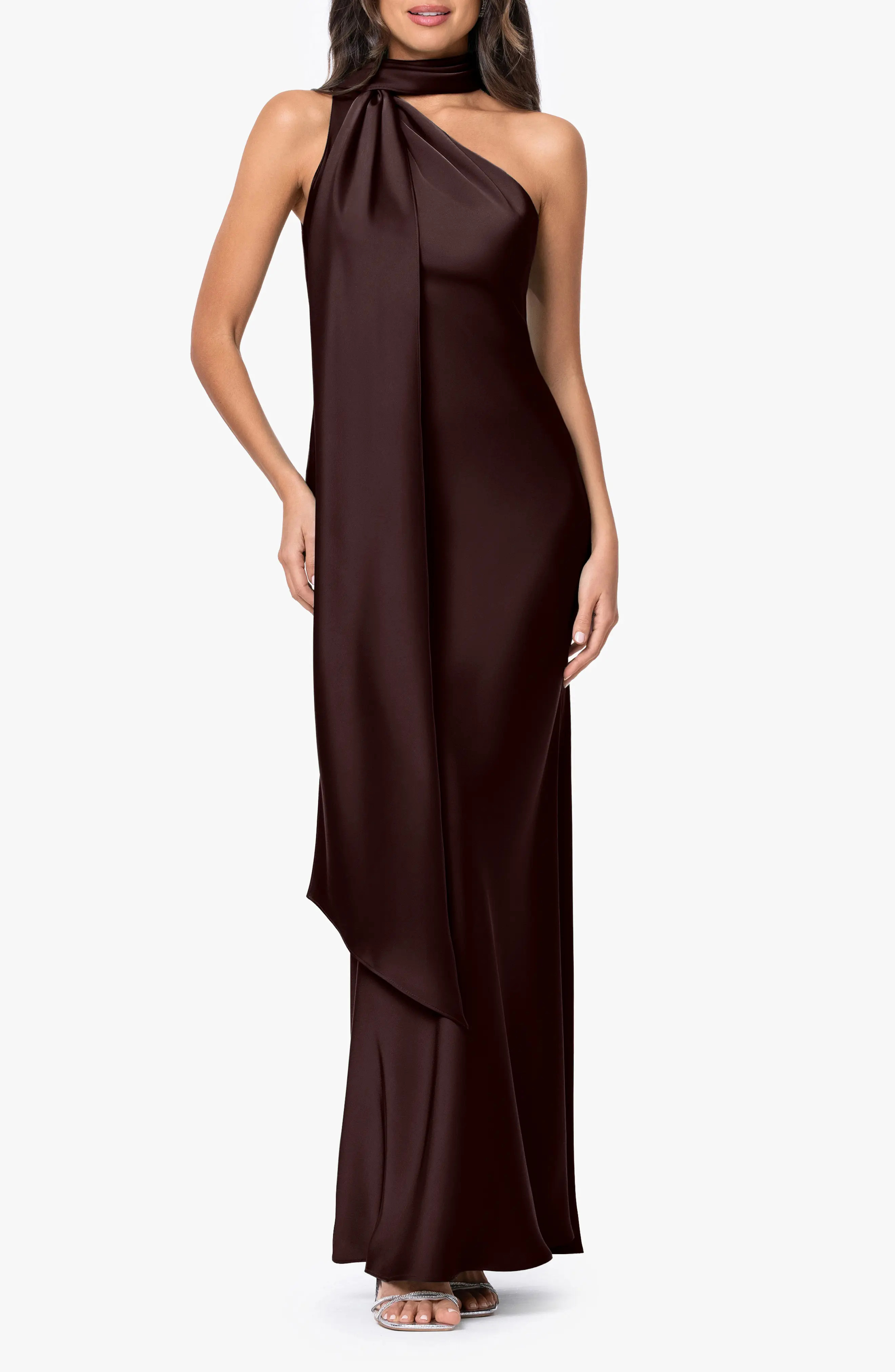 Asymmetric Tie Neck Satin Dress | Nordstrom
