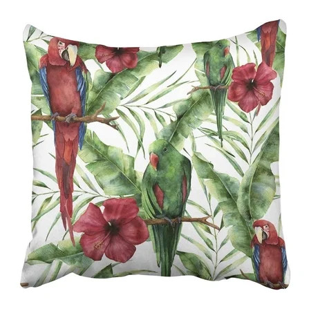 BPBOP Watercolor with Parrots Banana Palm Leaves and Hibiscus Hand Red and Green Macaw Branch and Fl | Walmart (US)