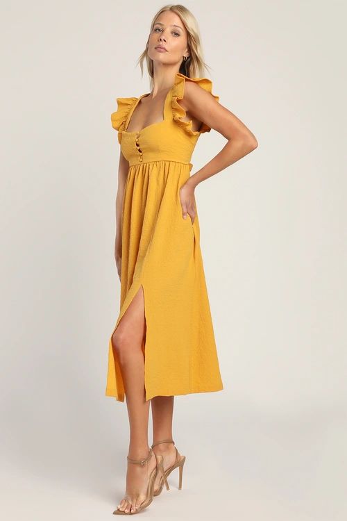 Springtime Splendor Marigold Ruffle Backless Midi Dress | Lulus (US)