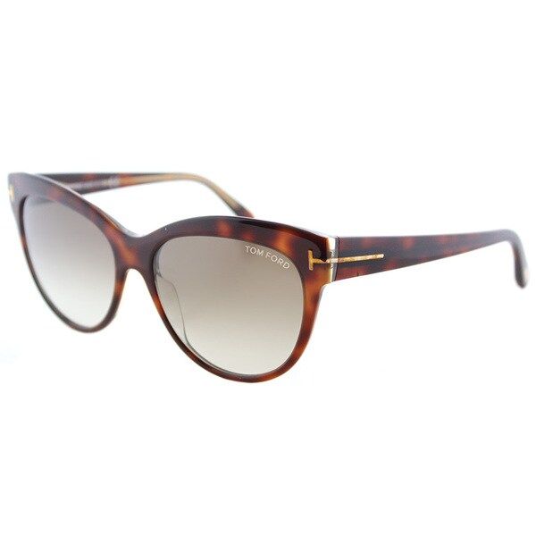 Tom Ford TF 430 56F Lily Havana on Crystal Plastic Cat-eye Sunglasses with Brown Gradient Lens | Bed Bath & Beyond