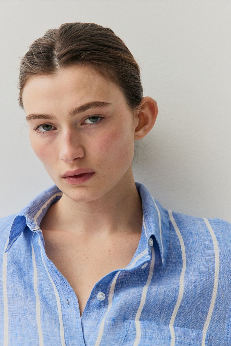 Linen Shirt - Blue/white striped - Ladies | H&M US | H&M (US + CA)