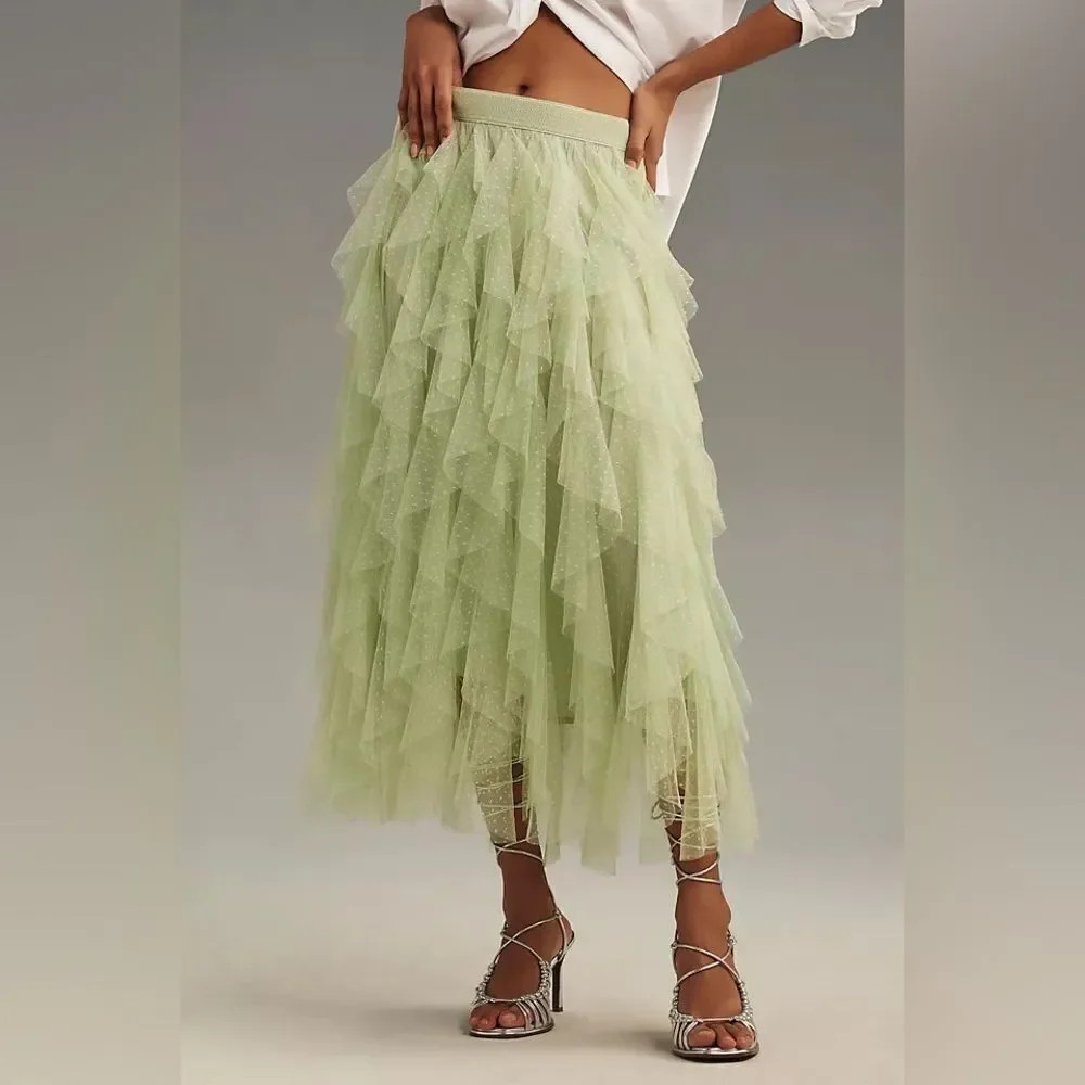 Anthropologie The Ch\u00e9ri Ruffled Tulle Midi\u205fSkirt/ size XS | Poshmark