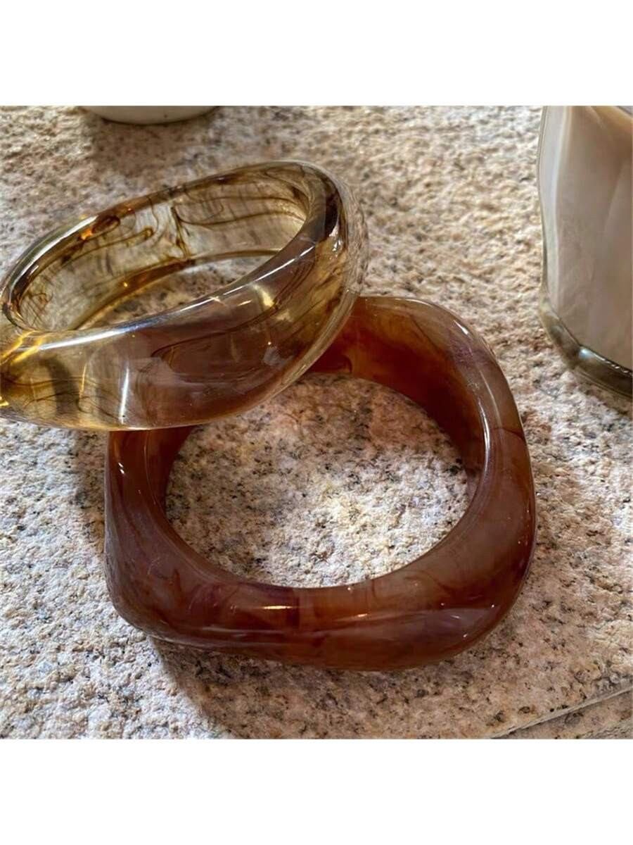 Women's Wide Square Touch Marble Semi-Transparent Toffee Amber Bracelet | SHEIN USA | SHEIN