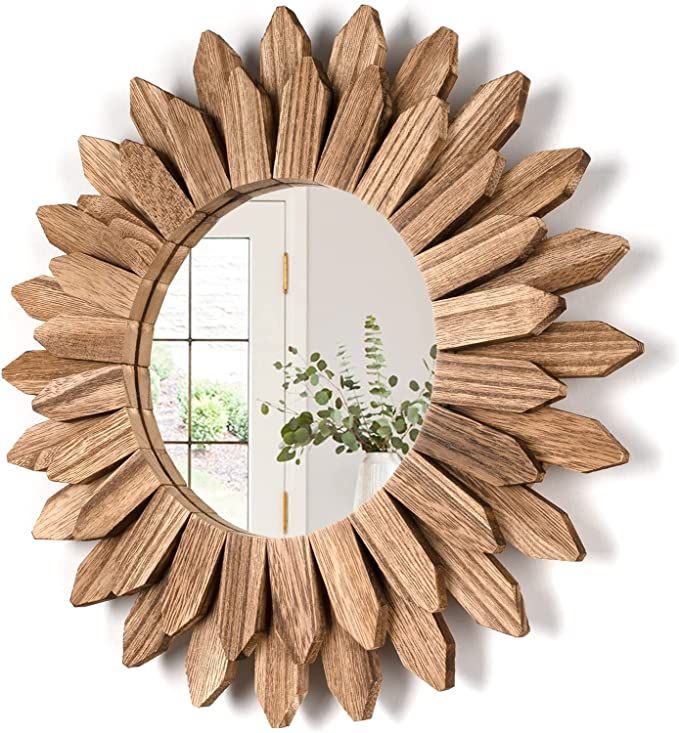Amazon.com: Honiway Wall Mirror Decorative 12 inch Rustic Wood Mirror Sunburst Boho Mirror for En... | Amazon (US)