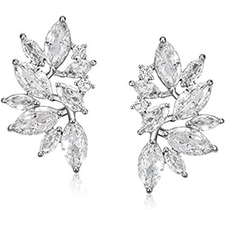 SWEETV Bridal Wedding Earrings for Brides Bridesmaid, Marquise Cubic Zirconia Rhinestone Cluster ... | Amazon (US)