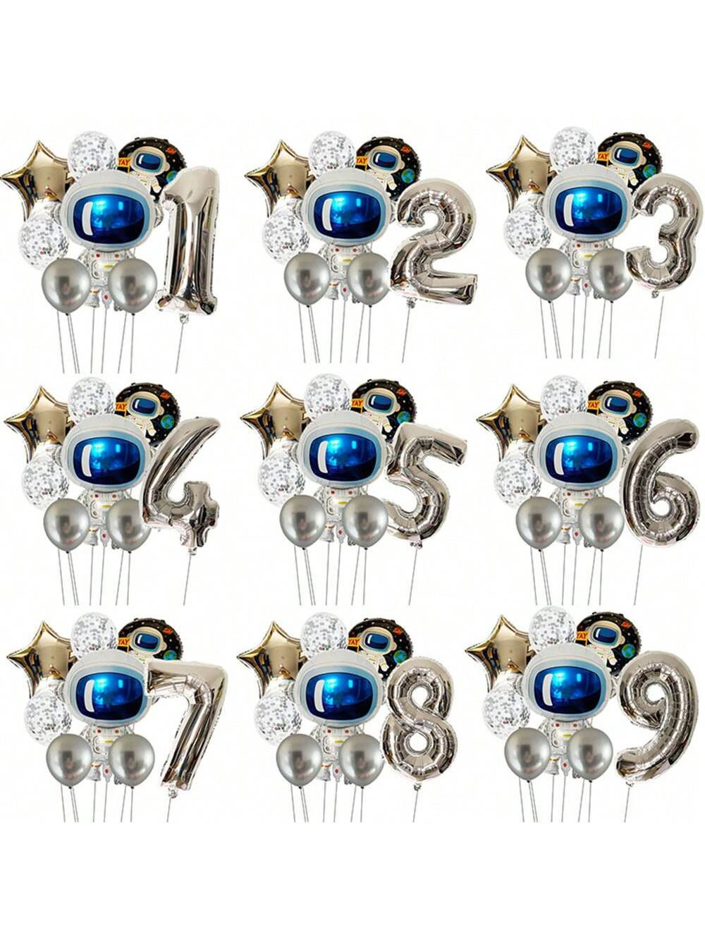 8Pcs Two The Moon Number Balloons Spaceman Astronaut Star Foil Balloon For Outer Space Galaxy The... | SHEIN
