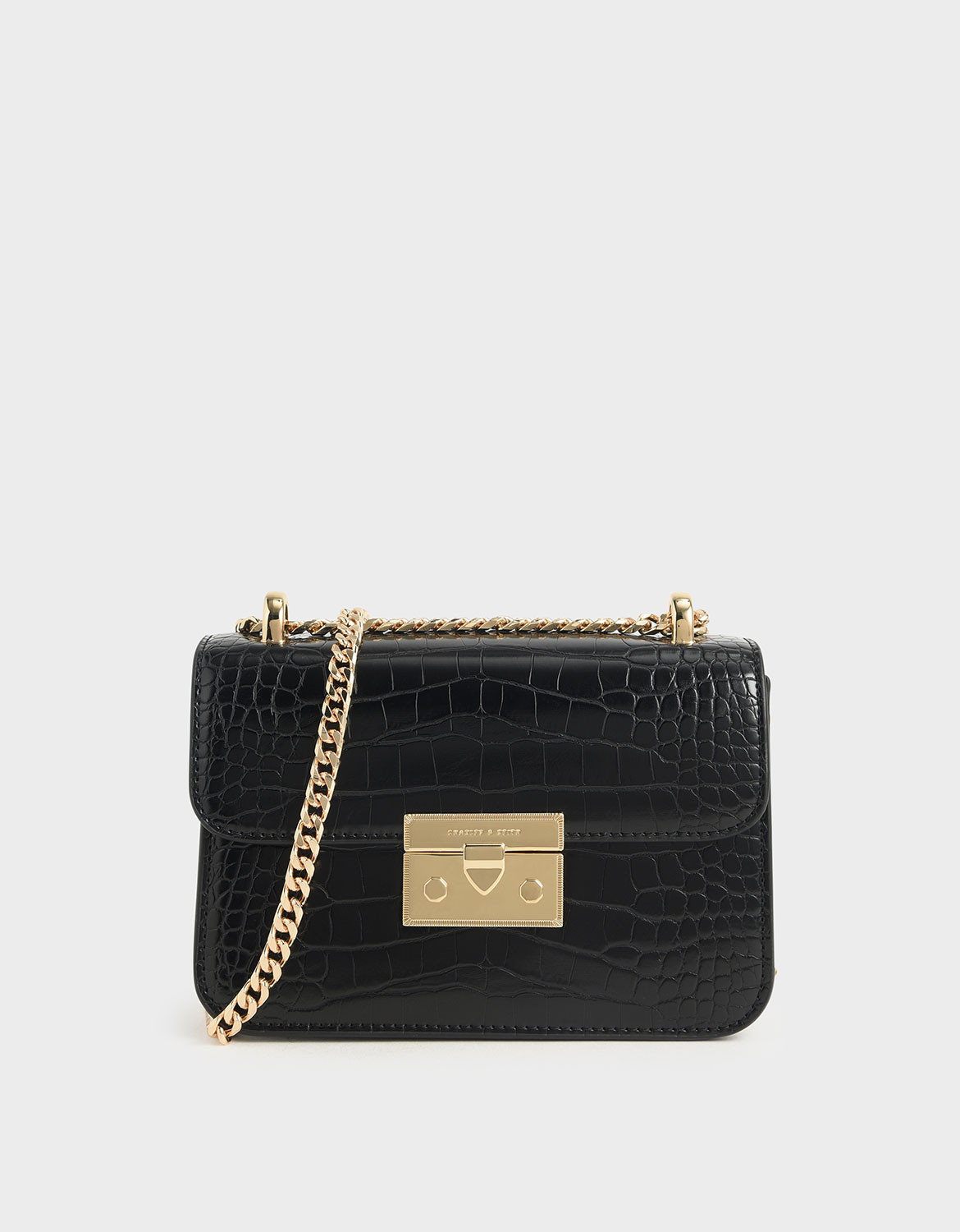 Alva Croc-Effect Chain Strap Crossbody Bag
    
         - Black | Charles & Keith EU