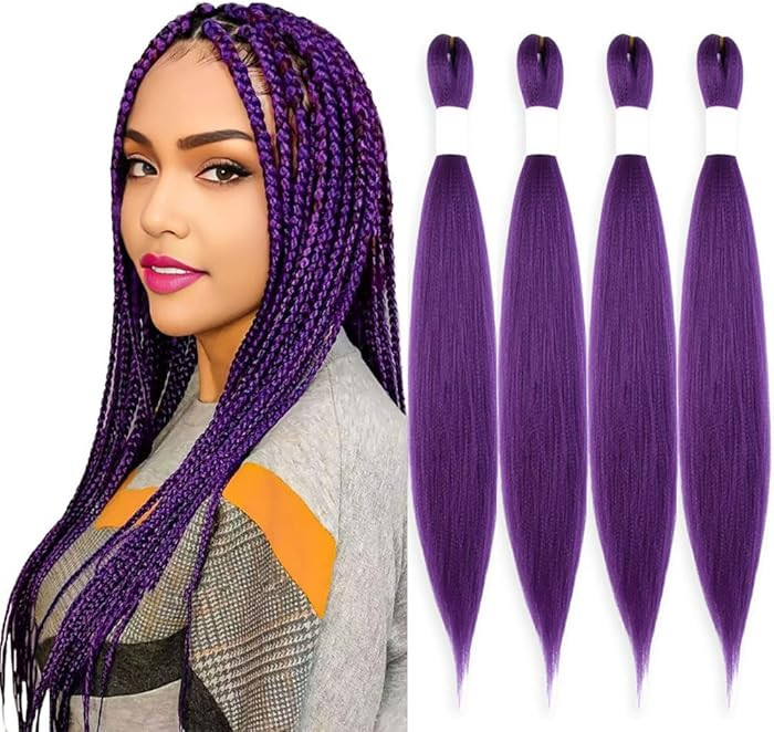 KAVSORAPI Purple Braiding Hair 20 Inch Pre Stretched Hair Long Straight Crochet Braids Yaki Textu... | Amazon (US)
