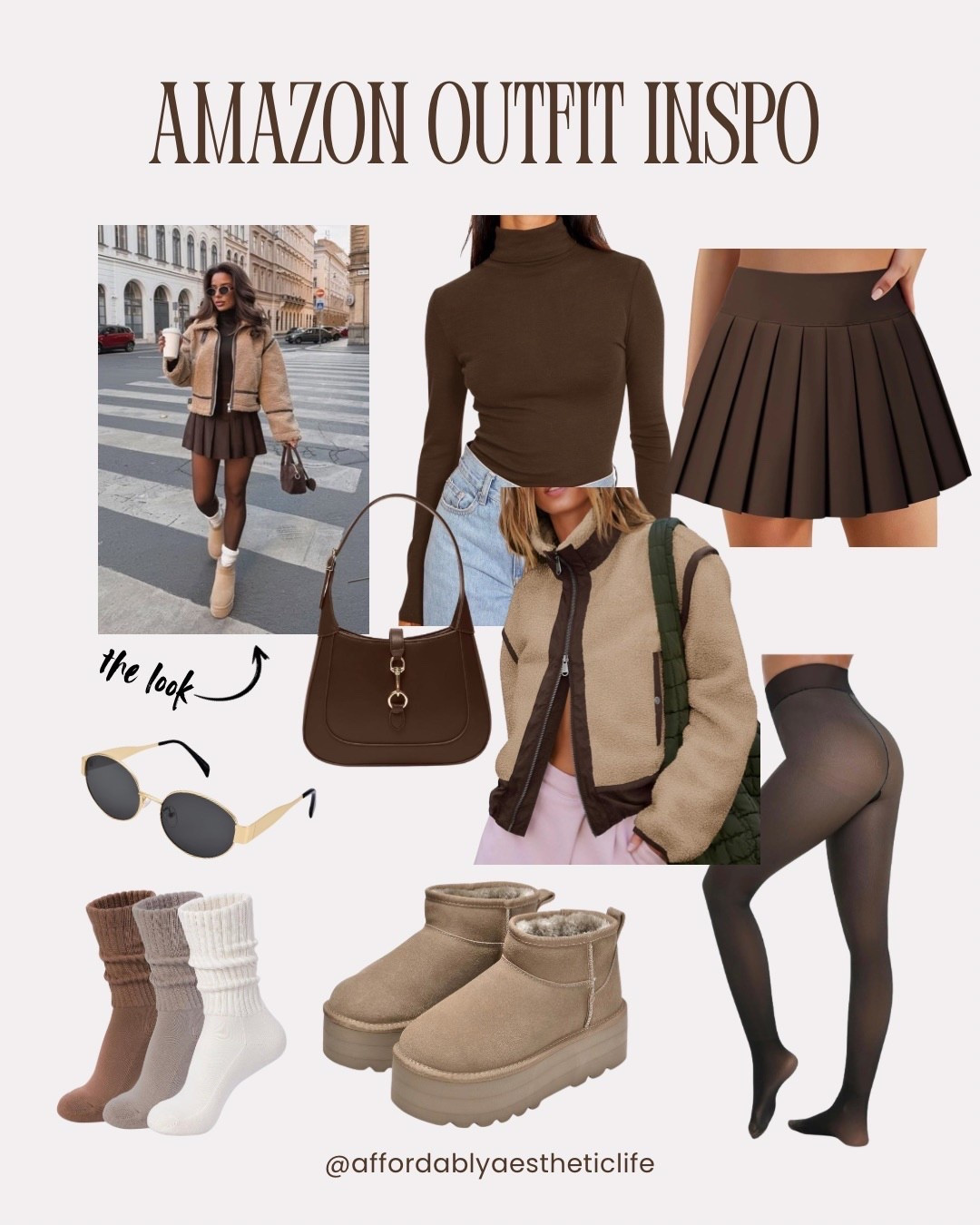 recreating this viral fall look with Amazon finds ☕️

Everything you need:
• Shearling bomber jacket
• Brown turtleneck bodysuit
• Chocolate pleated mini skirt
• Platform mini boots
• Brown shoulder bag
• Sheer tights + cable knit socks

Save this before it sells out.

#LTKFindsUnder50 #LTKMidsize #LTKSeasonal