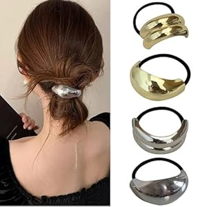 papasgix Metal Hair Ties, Metal Geometric Elastic Hair Ties, Hair Cuff Wrap Hair Ties for Thick H... | Amazon (US)