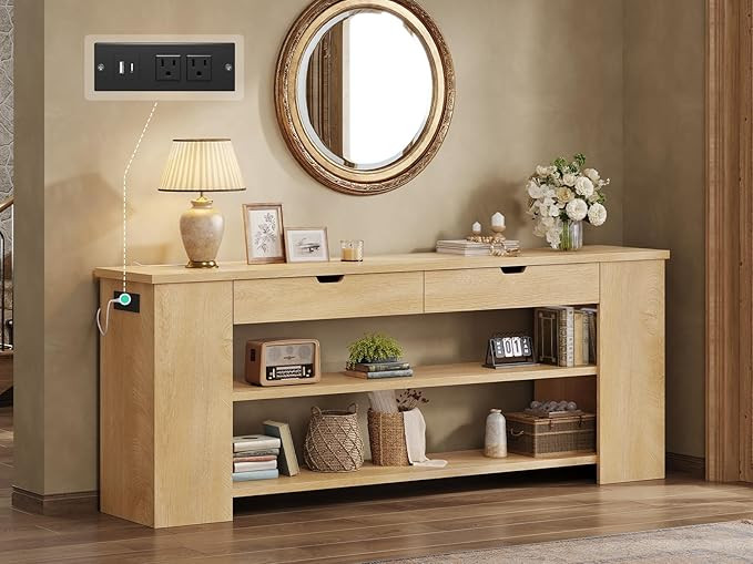 71.8 Inch Extra Long Console Table with Drawers, Farmhouse Long Console Table with Shelves & Buil... | Amazon (US)