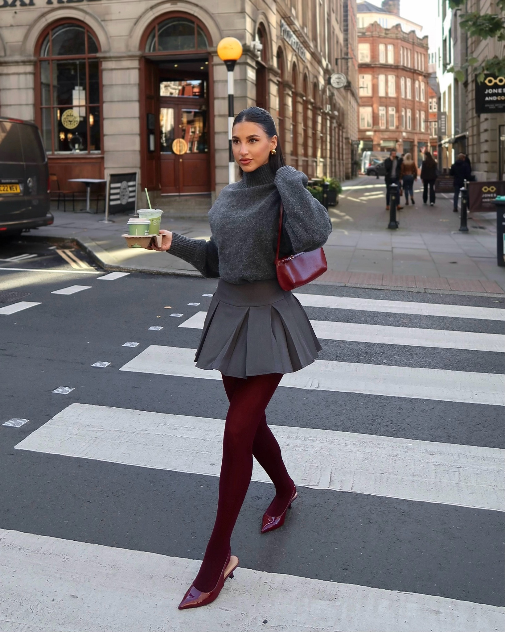 Red tights & grey skirt combo 

#LTKautumn #LTKeurope #LTKuk