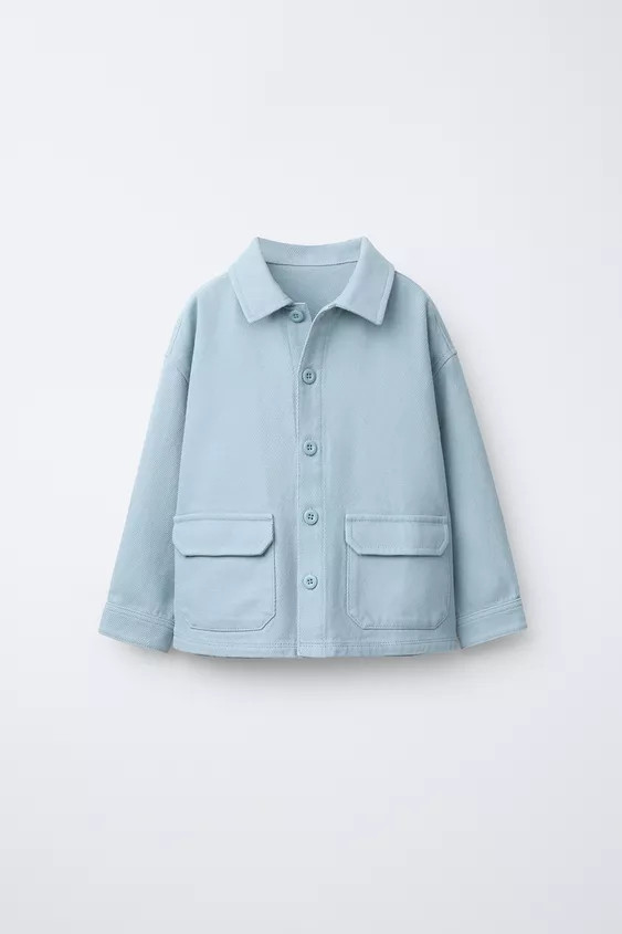 Overshirt with shirt collar and long sleeves. Front button closure. Patch pockets with flaps on t... | Zara US