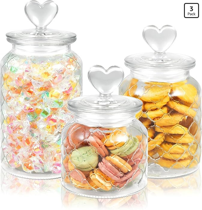 Rainmae 3 Pcs Heart Candy & Cookie Jars with Lids, 22 32 45 oz Cute Heart Shaped Airtight Food St... | Amazon (US)
