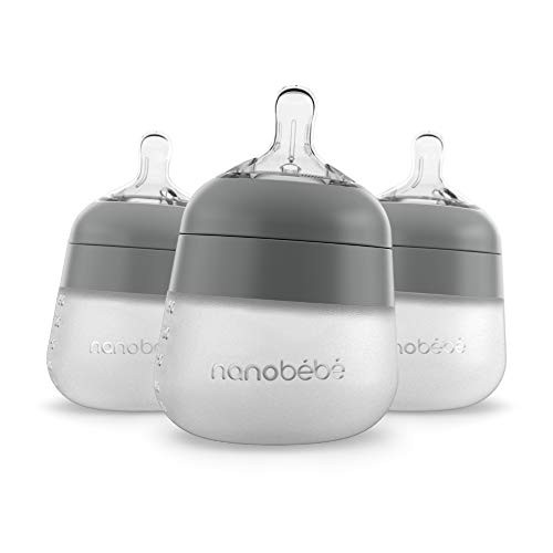 Nanobebe Flexy Silicone Baby Bottle, Anti-Colic, Natural Feel, Non-Collapsing Nipple, Non-Tip Stable Base, Easy to Clean 3-Pack, Gray, 5 oz | Amazon (US)