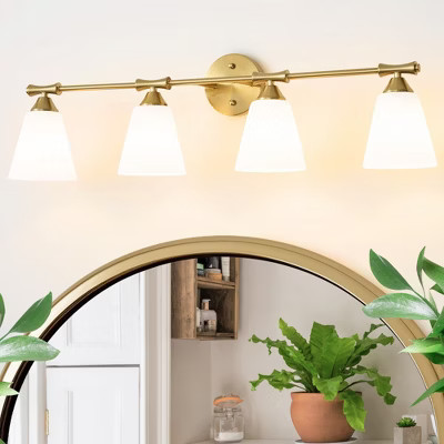 POWLIG 33.86-Inch Gold Bathroom Vanity Light - 4 Lights Modern Dimmable Fixture with Milky White Glass Shades (Hardwired) | Target