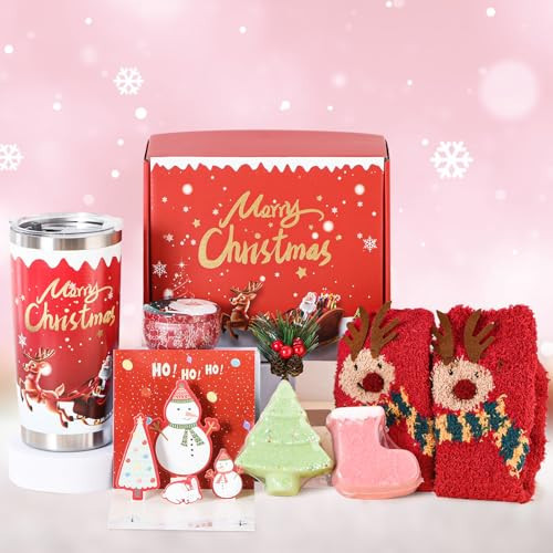 Usmilegift Christmas Gifts for Women-Mom Her Best Friend Girlfriend Wife Sister Girls Coworker Teacher,Christmas Stocking,Scented Candles,Christmas Gift Box for Women, Xmas Tumbler Presents Set | Amazon (US)