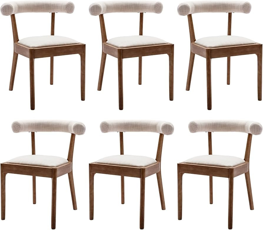 DM Furniture Dining Room Chairs Set of 6 Linen Fabric Kitchen Chairs with Comfortable Open Back M... | Amazon (US)