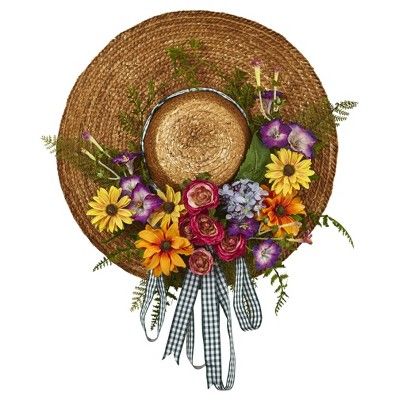 Mixed Flower Hat Wreath - Nearly Natural | Target