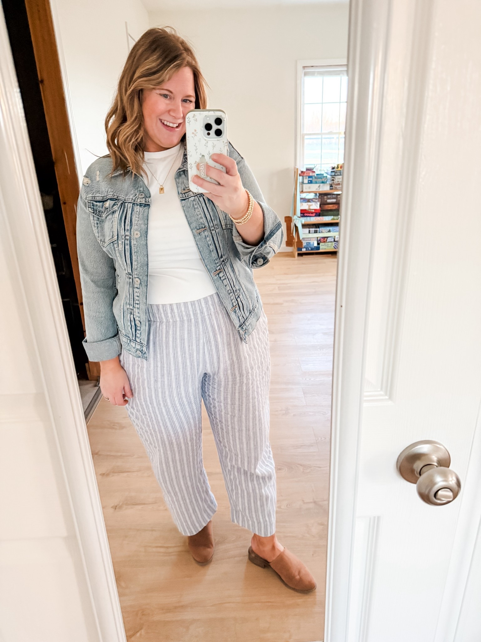 Teacher outfit! Wearing an XL in my linen pants (regular length) and an XL in my tee.  Denim jacket is a large and older but I linked this year’s version 

#LTKMidsize #LTKWorkwear #LTKPetite